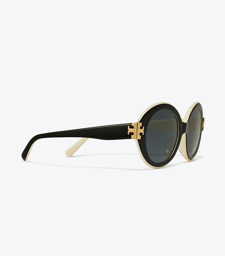 Tory Burch diseñador gafas de sol y anteojos Gafas de sol ovaladas Eleanor en BLACK/IVORY/DARK GREY SOLID detalle
