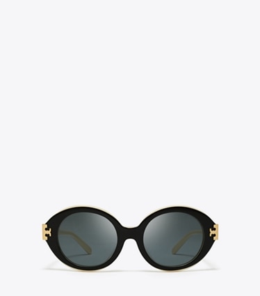 Tory Burch diseñador gafas de sol y gafas graduadas Gafas de sol ovaladas Eleanor en BLACK/IVORY/DARK GREY SOLID frente