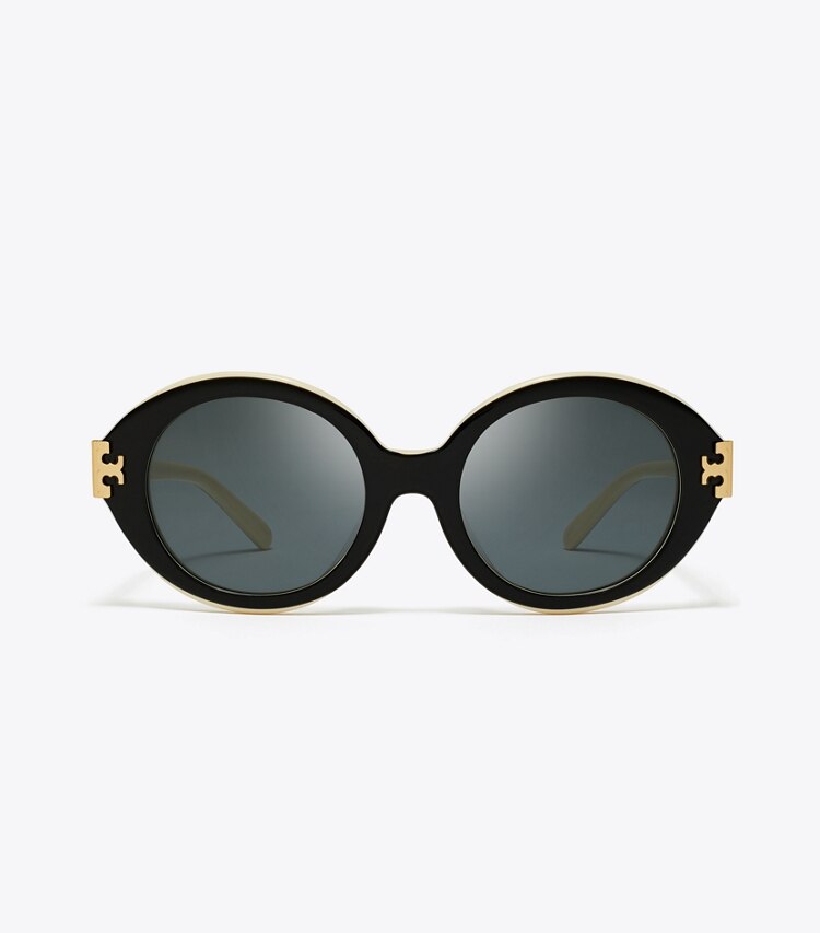 Tory Burch diseñador gafas de sol y anteojos Gafas de sol ovaladas Eleanor en BLACK/IVORY/DARK GREY SOLID frente