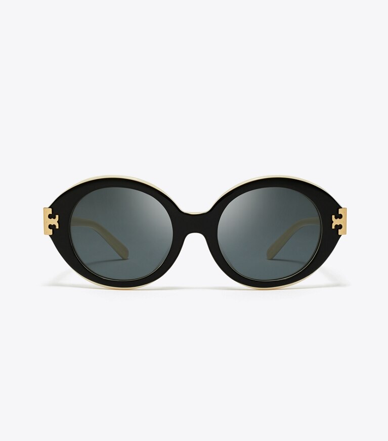 Tory Burch diseñador gafas de sol y anteojos Gafas de sol ovaladas Eleanor en BLACK/IVORY/DARK GREY SOLID frente