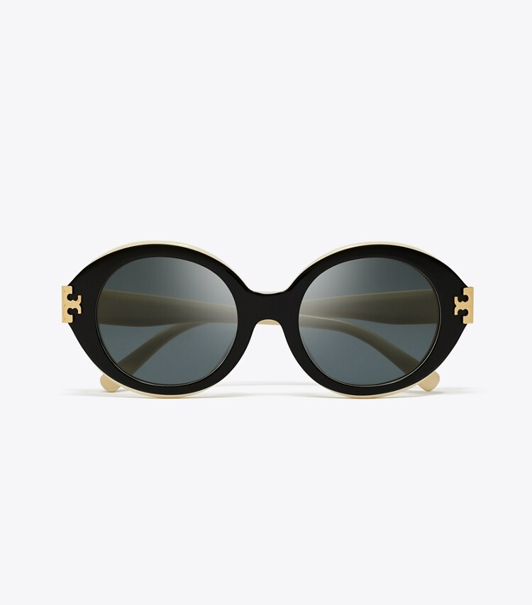 Tory Burch diseñador gafas de sol y anteojos Gafas de sol ovaladas Eleanor en BLACK/IVORY/DARK GREY SOLID vista superior