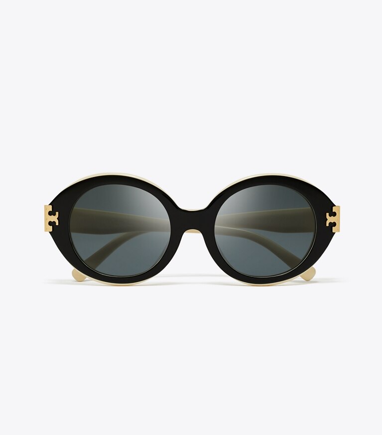 Tory Burch diseñador gafas de sol y anteojos Gafas de sol ovaladas Eleanor en BLACK/IVORY/DARK GREY SOLID vista superior