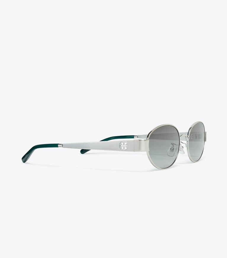 Tory Burch diseñador gafas de sol y anteojos Gafas de sol ovaladas metálicas Miller en SILVER/GREY GRADIENT detalle