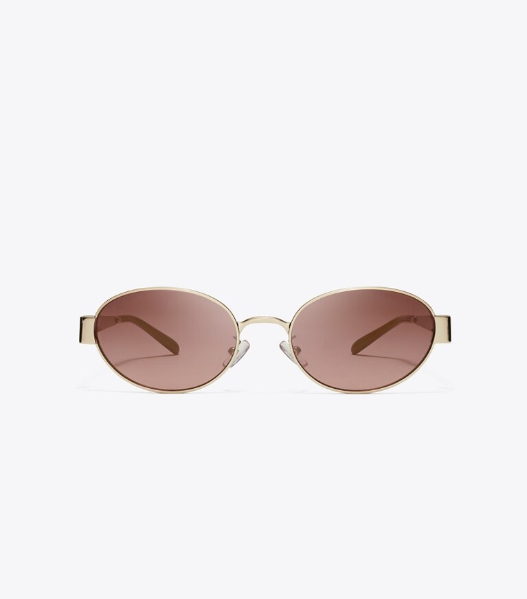 Tory Burch diseñador gafas de sol y anteojos Gafas de sol ovaladas metálicas Miller en SHINY LIGHT GOLD/LIGHT PINK GRADIENT MIRROR frente