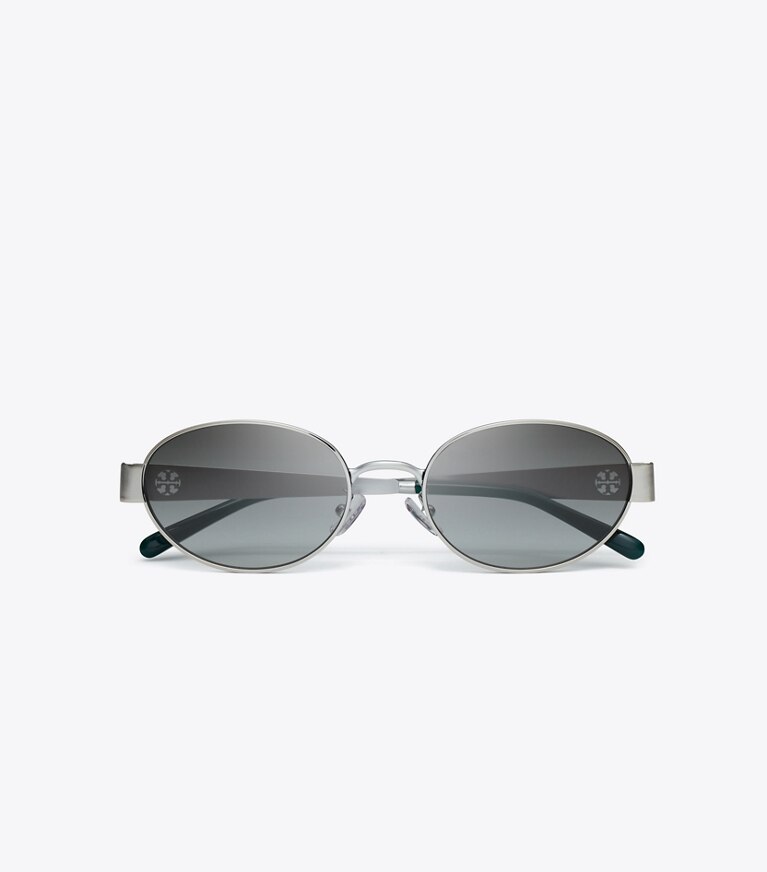 Tory Burch diseñador gafas de sol y anteojos Gafas de sol ovaladas metálicas Miller en SILVER/GREY GRADIENT desde arriba