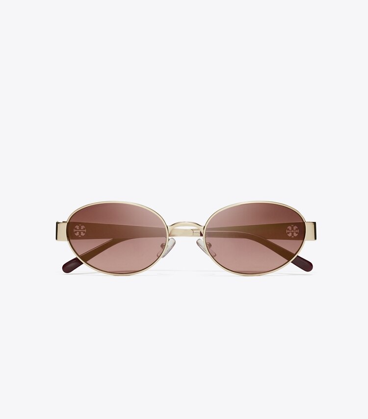 Tory Burch diseñador gafas de sol y anteojos Gafas de sol ovaladas metálicas Miller en SHINY LIGHT GOLD/LIGHT PINK GRADIENT MIRROR vista superior