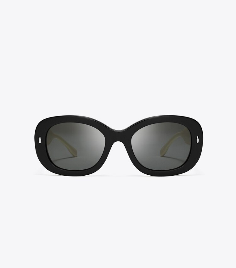 Tory Burch diseñador gafas de sol y anteojos Gafas de sol ovaladas Miller en BLACK/IVORY/DARK GREY SOLID frente