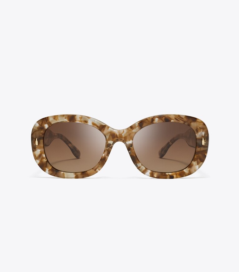 Tory Burch diseñador gafas de sol y gafas graduadas Gafas de sol ovaladas Miller en TRANSPARENT TORT/ POLAR BROWN GRADIENT frente