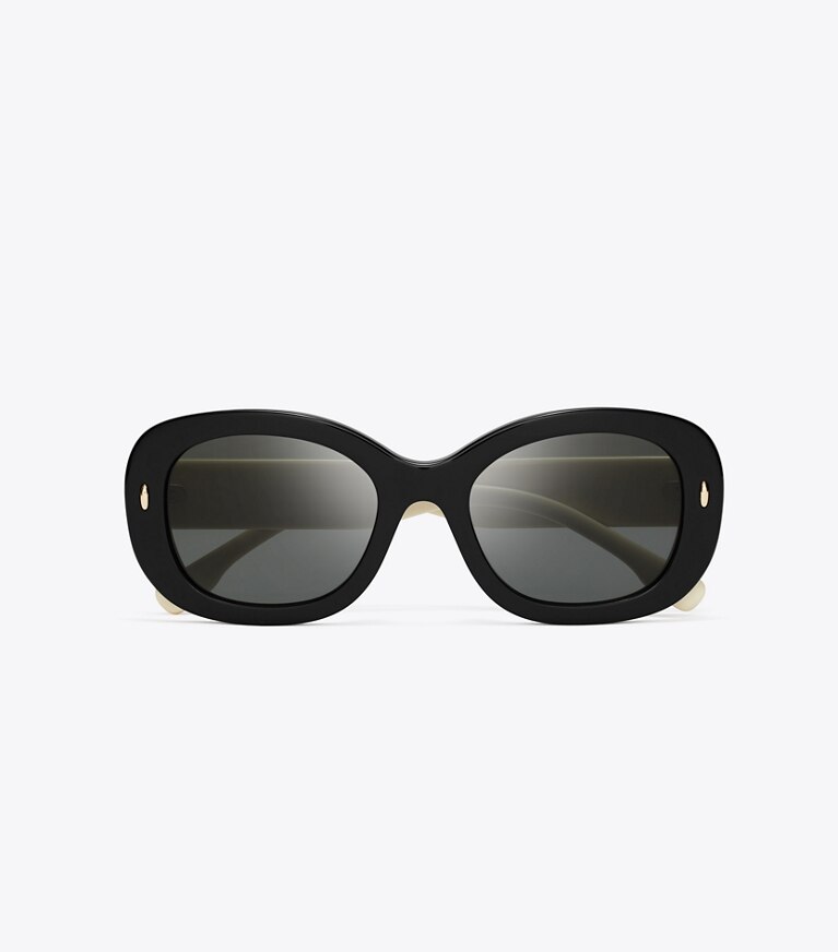 Tory Burch diseñador gafas de sol y anteojos Gafas de sol ovaladas Miller en BLACK/IVORY/DARK GREY SOLID vista superior