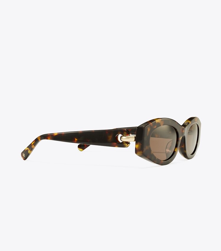 Tory Burch diseñador gafas de sol y anteojos Gafas de sol ovaladas Pierced en DARK TORTOISE/SOLID BROWN detalle
