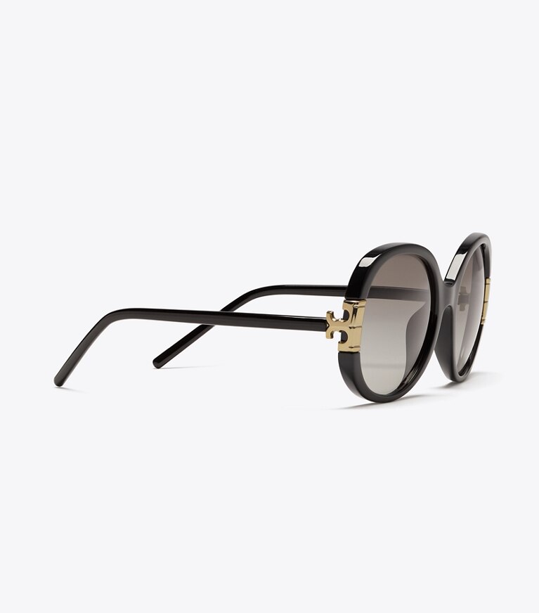 Tory Burch diseñador gafas de sol y anteojos Gafas de sol ovaladas Single T en BLACK detalle