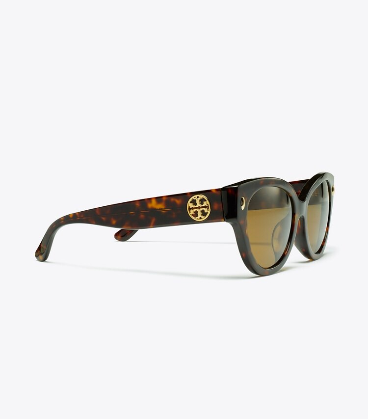 Tory Burch diseñador gafas de sol y anteojos Gafas de sol polarizadas Miller de ojo de gato en DARK TORTOISE detalle