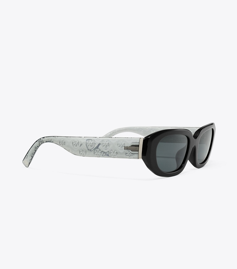 Tory Burch diseñador gafas de sol y anteojos Gafas de sol rectangulares con monograma de T en BLACK/GREY detalle