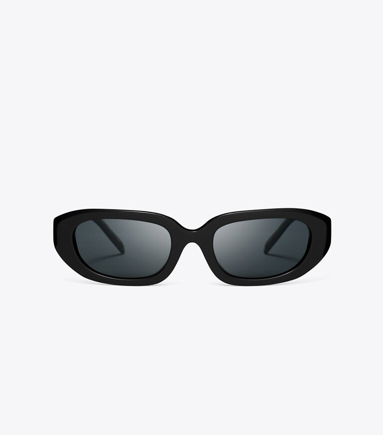 Tory Burch diseñador gafas de sol y anteojos Gafas de sol rectangulares con monograma de T en BLACK/GREY frontal