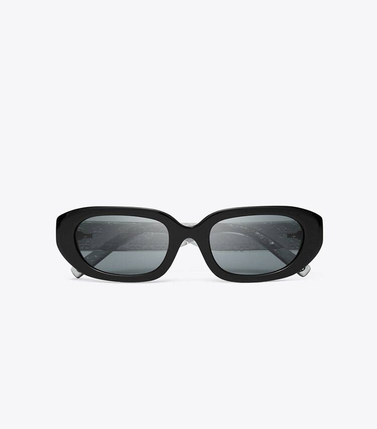 Tory Burch diseñador gafas de sol y anteojos Gafas de sol rectangulares con monograma de T en BLACK/GREY desde arriba