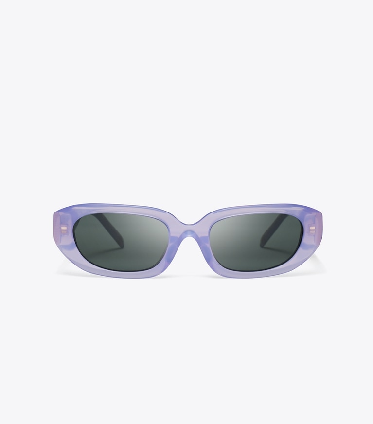 Tory Burch diseñador gafas de sol y gafas graduadas Gafas de sol rectangulares con monograma T en MILKY PURPLE/GREY frente