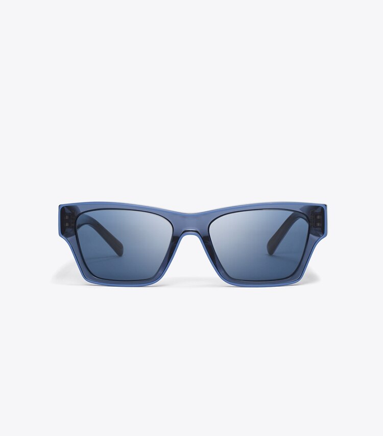 Tory Burch diseñador gafas de sol y gafas graduadas Gafas de sol rectangulares delineadas en TRANSPARENT NAVY/DARK BLUE frente