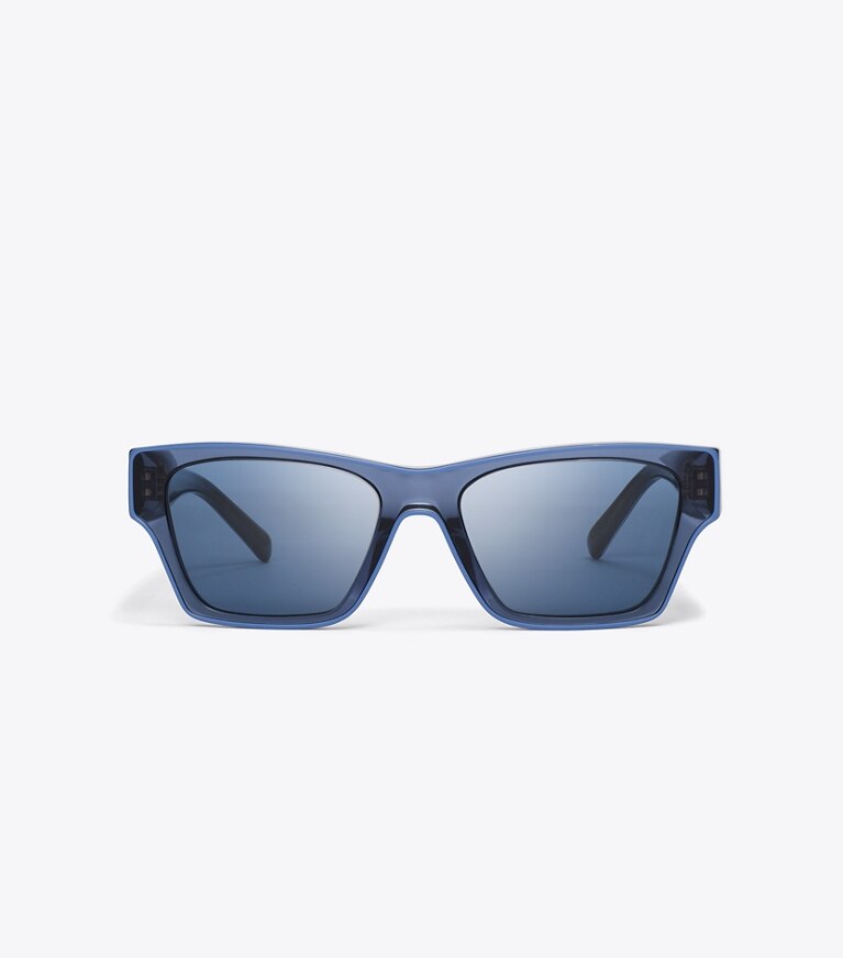 Tory Burch diseñador gafas de sol y gafas graduadas Gafas de sol rectangulares delineadas en TRANSPARENT NAVY/DARK BLUE frente