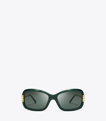 Tory Burch diseñador gafas de sol y anteojos Gafas de sol rectangulares Eleanor en DARK GREEN/DARK GREY frente