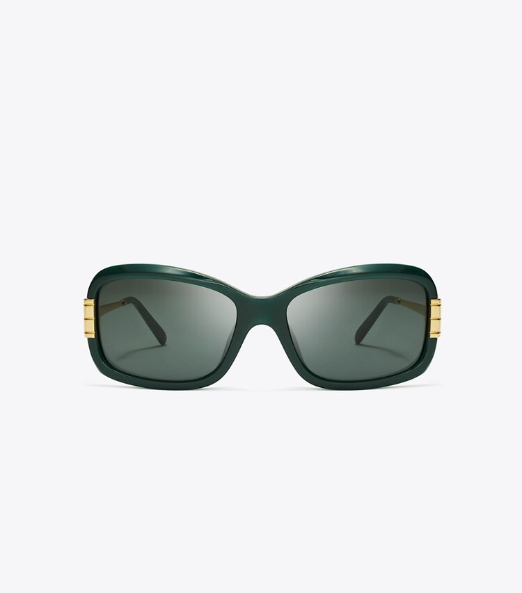 Tory Burch diseñador gafas de sol y anteojos Gafas de sol rectangulares Eleanor en DARK GREEN/DARK GREY frente