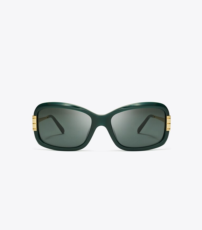 Tory Burch diseñador gafas de sol y anteojos Gafas de sol rectangulares Eleanor en DARK GREEN/DARK GREY frente