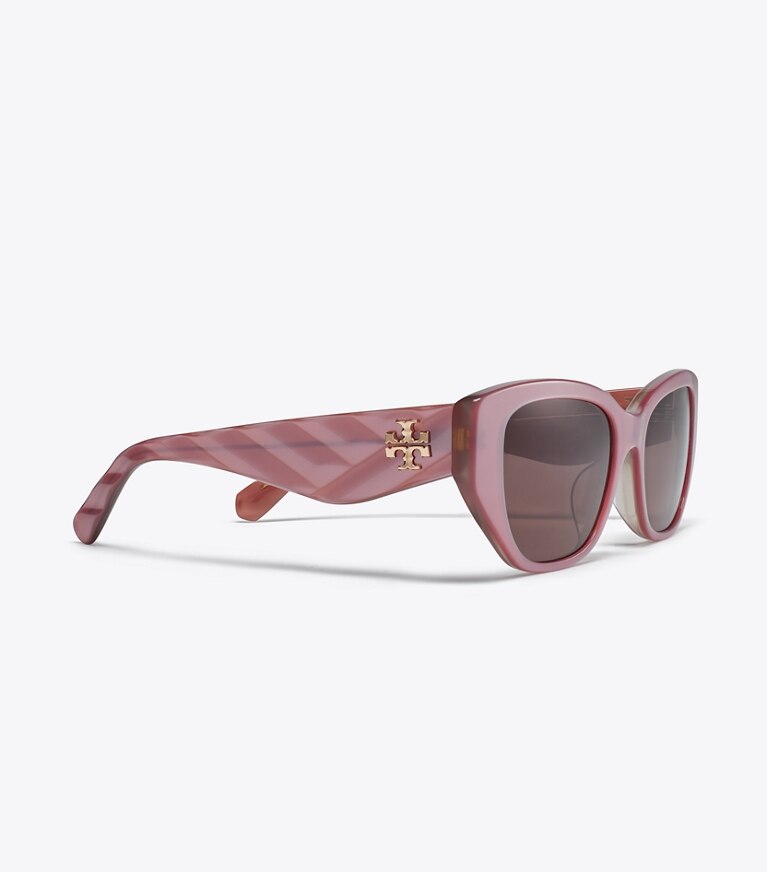 Tory Burch diseñador gafas de sol y anteojos Gafas de sol rectangulares Kira en PEARLIZED PINK/DARK BROWN detalle