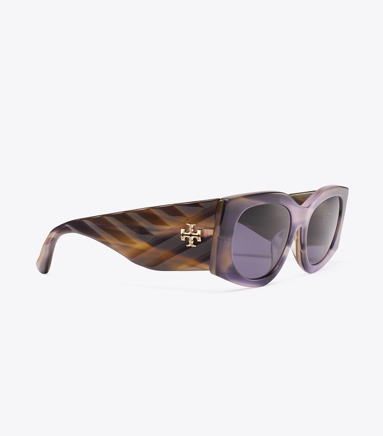 Tory Burch diseñador gafas de sol y anteojos Gafas de sol rectangulares Kira en PURPLE STRIATED/PURPLE detalle