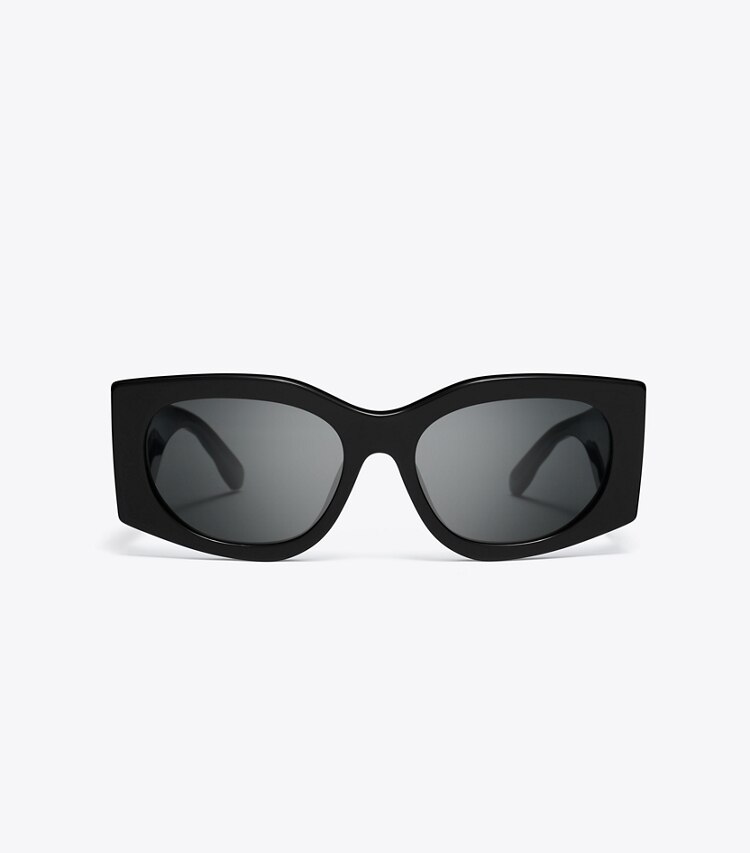 Tory Burch diseñador gafas de sol y gafas graduadas Gafas de sol rectangulares Kira en BLACK/DARK GREY frente