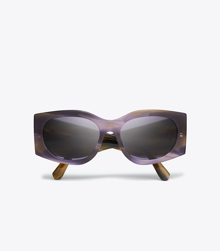 Tory Burch diseñador gafas de sol y anteojos Gafas de sol rectangulares Kira en PURPLE STRIATED/PURPLE desde arriba