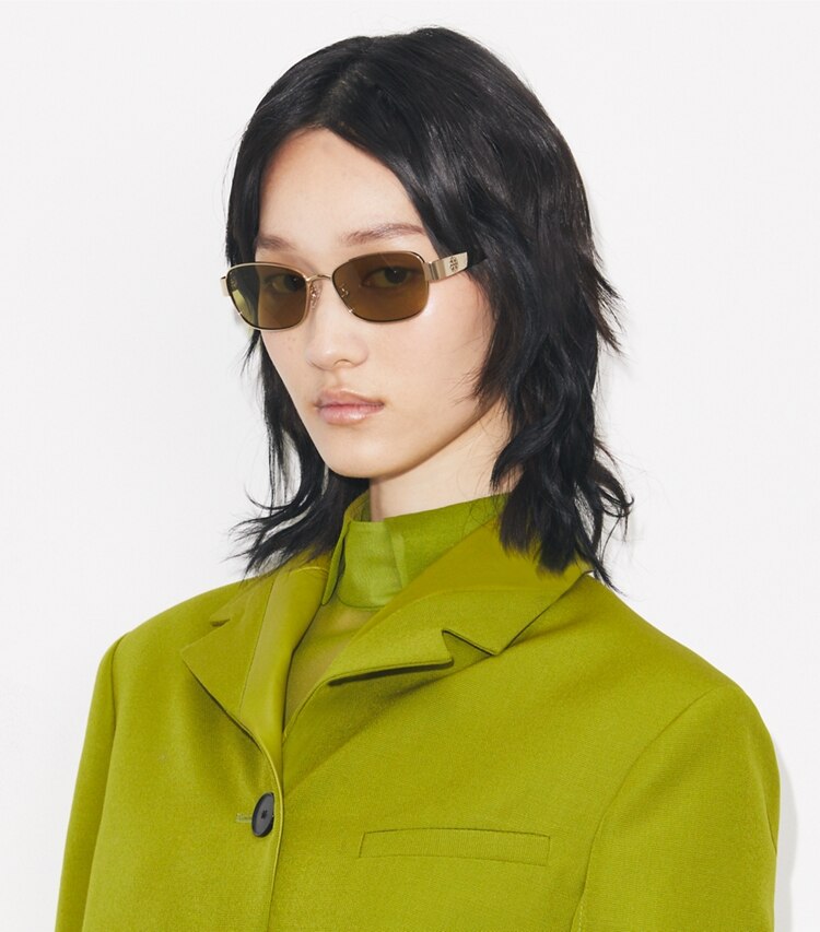 Tory Burch diseñador gafas de sol y anteojos Gafas de sol rectangulares Miller de metal en SHINY LIGHT GOLD/GREEN accesorio en modelo