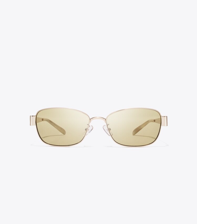 Tory Burch diseñador gafas de sol y anteojos Gafas de sol rectangulares Miller de metal en SHINY LIGHT GOLD/GREEN frente