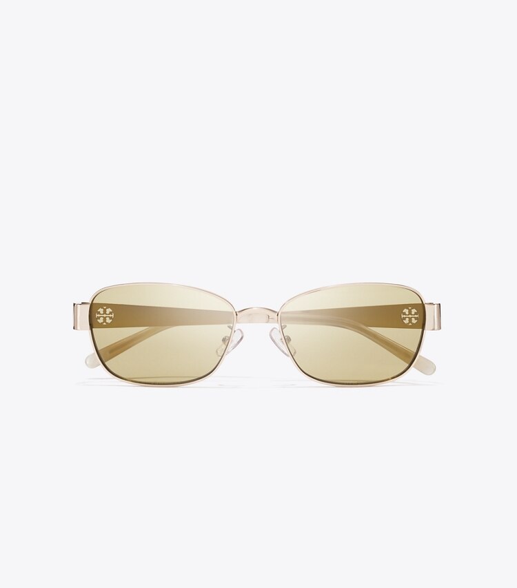 Tory Burch diseñador gafas de sol y anteojos Gafas de sol rectangulares Miller de metal en SHINY LIGHT GOLD/GREEN vista superior