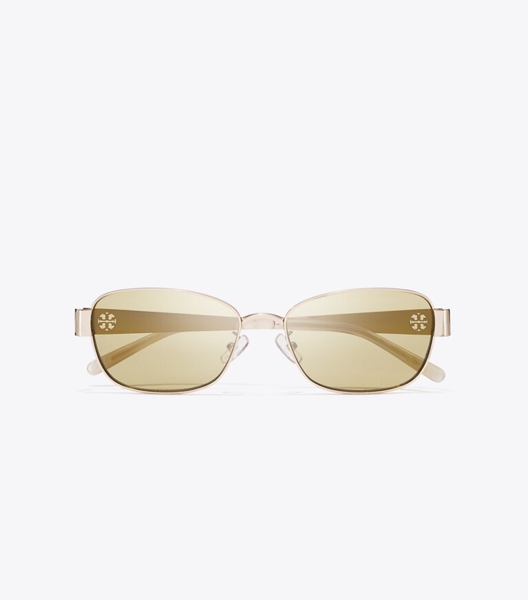 Tory Burch diseñador gafas de sol y anteojos Gafas de sol rectangulares Miller de metal en SHINY LIGHT GOLD/GREEN vista superior