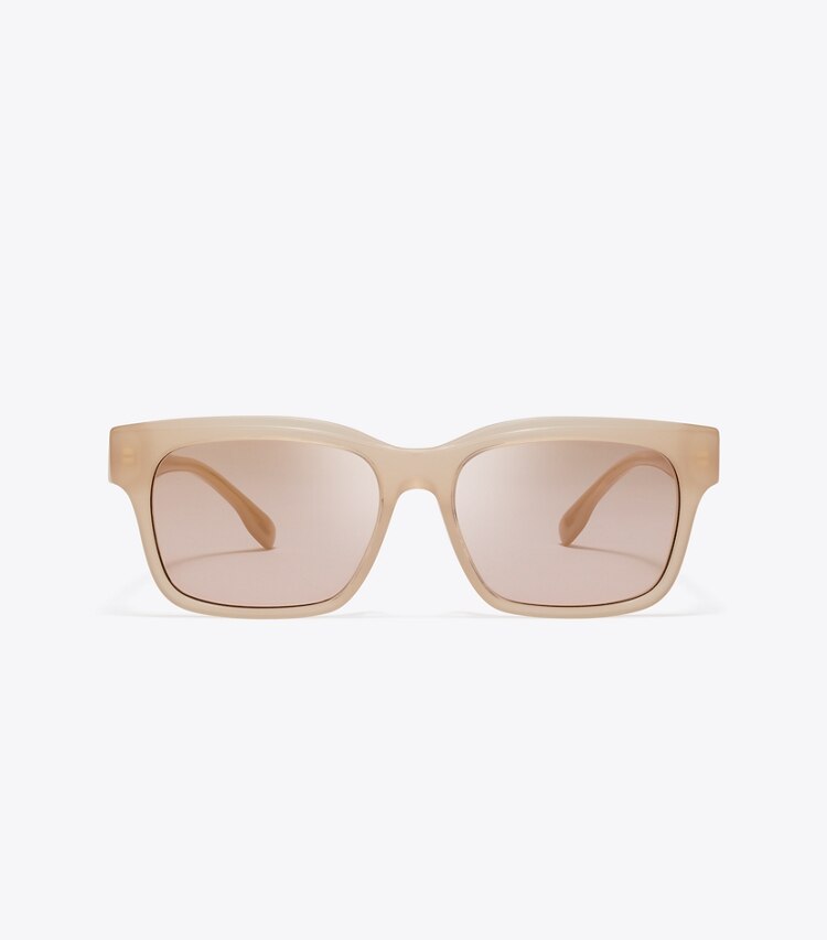 Tory Burch diseñador gafas de sol y anteojos Gafas de sol rectangulares Miller en MILKY NUDE/PINK GOLD MIRROR frente