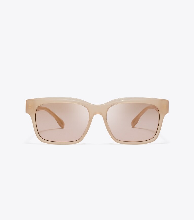 Tory Burch diseñador gafas de sol y anteojos Gafas de sol rectangulares Miller en MILKY NUDE/PINK GOLD MIRROR frente
