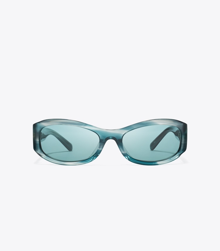 Tory Burch diseñador gafas de sol y gafas graduadas Gafas de sol rectangulares Miller en TEAL STRIATED/PETROL GREEN frente