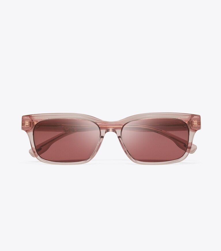 Tory Burch diseñador gafas de sol y anteojos Gafas de sol rectangulares Miller en TRANSPARENT PINK/WINE vista superior