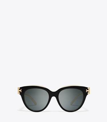 Tory Burch diseñador gafas de sol y gafas graduadas Gafas de sol redondas Eleanor en BLACK/IVORY/DARK GREY SOLID frente