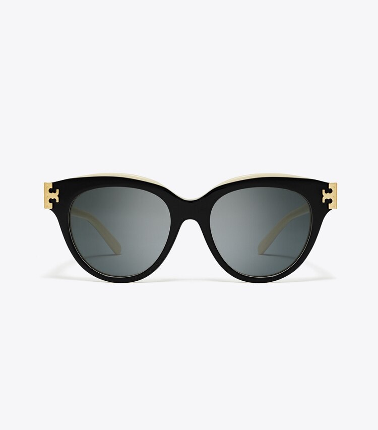 Tory Burch diseñador gafas de sol y anteojos Gafas de sol redondas Eleanor en BLACK/IVORY/DARK GREY SOLID frente