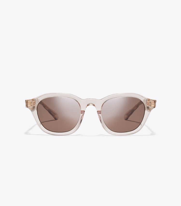 Tory Burch diseñador gafas de sol y anteojos Gafas de sol redondas Kira en TRANSPARENT BEIGE/BROWN frontal