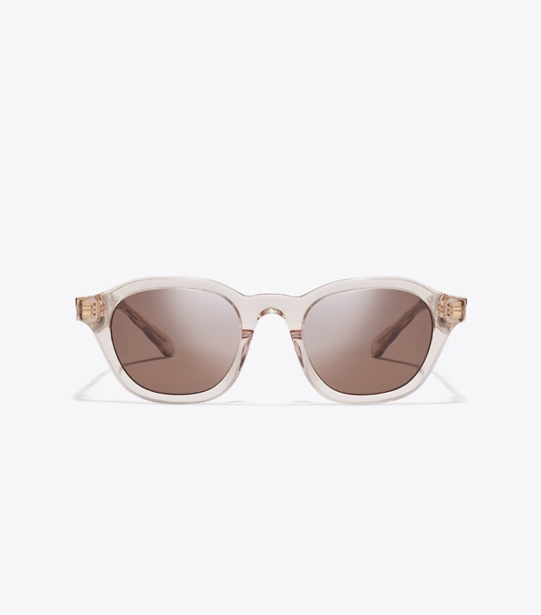 Tory Burch diseñador gafas de sol y anteojos Gafas de sol redondas Kira en TRANSPARENT BEIGE/BROWN frontal