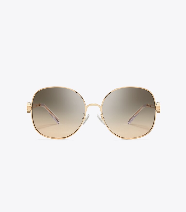 Tory Burch diseñador gafas de sol y gafas graduadas Gafas de sol redondas metálicas Miller en LIGHT ROSE GOLD/LIGHT BROWN GRADIENT frente