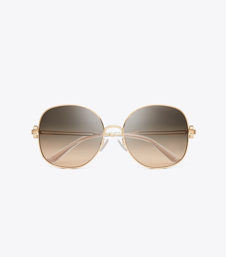 Tory Burch diseñador gafas de sol y gafas graduadas Gafas de sol redondas metálicas Miller en LIGHT ROSE GOLD/LIGHT BROWN GRADIENT vista superior
