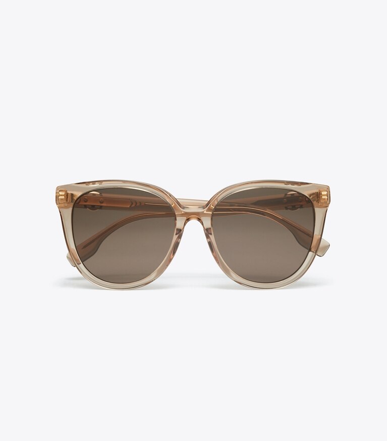 Tory Burch diseñador gafas de sol y anteojos Gafas de sol redondas Miller en TRANSPARENT BROWN/ DARK BROWN vista superior