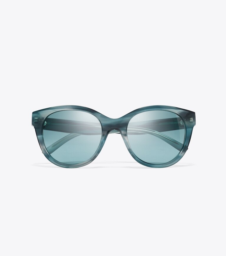 Tory Burch diseñador gafas de sol y gafas graduadas Gafas de sol redondas Miller en TEAL STRIATED/PETROL GREEN vista superior