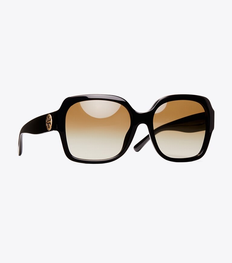 Tory Burch diseñador gafas de sol y anteojos Gafas de sol Reva cuadradas grandes en Black detalle