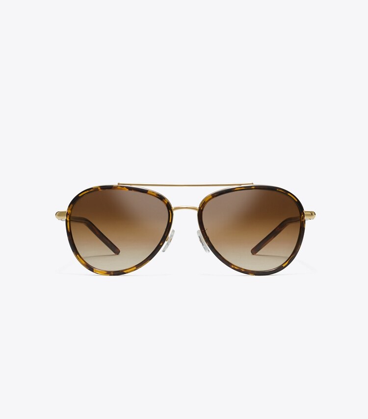 Tory Burch diseñador gafas de sol y anteojos Gafas de sol tipo aviador Eleanor en DARK TORTOISE frente