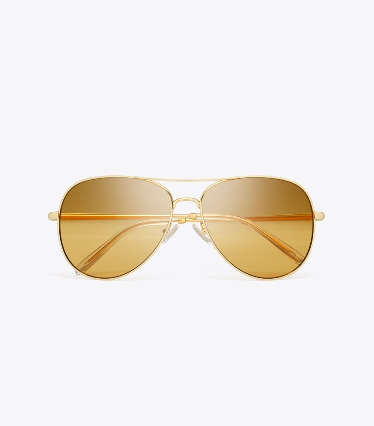 Tory Burch diseñador gafas de sol y anteojos Gafas de sol tipo aviador Eleanor en GOLD/ORANGE vista superior