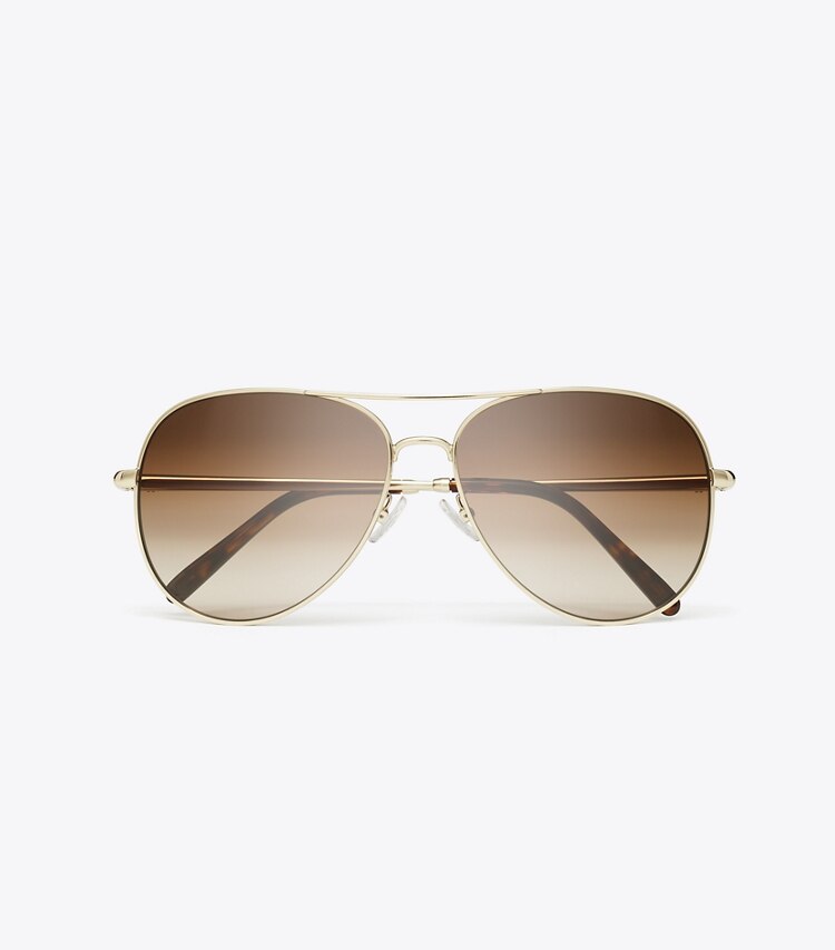Tory Burch diseñador gafas de sol y anteojos Gafas de sol tipo aviador Eleanor en SHINY LIGHT GOLD/BROWN GRADIENT vista superior