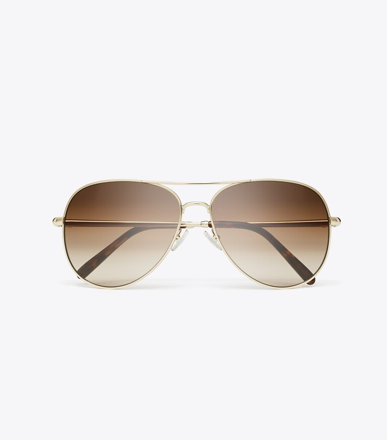 Tory Burch diseñador gafas de sol y anteojos Gafas de sol tipo aviador Eleanor en SHINY LIGHT GOLD/BROWN GRADIENT vista superior
